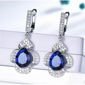 DANGLING PEAR BLUE CUBIC ZIRCONIA EARRINGS